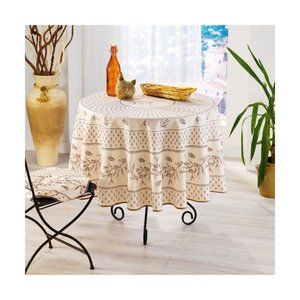71" ROUND CICADAS OLIVE BEIGE PROVENCE TABLECLOTH